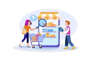 Customer with shopping cart buying digital service online. digital service marketplace vector