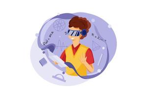 Boy Studying Using Virtual Reality Tech vector