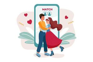 Couple finding a perfect match on online dating app vector