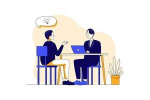 Human resources manager conducting job interview with applicants in office vector