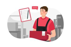 Young man working at a warehouse with boxes vector