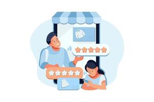 Give Us Review Illustration. Flat illustration of asking for online reviews for the concept of customer feedback vector