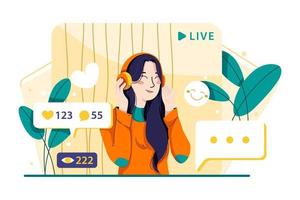 Content creator making live session with fans vector