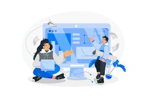 Online course with people in front of computer vector