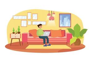 Social media young asian micro influencer in relax casual style at home vector