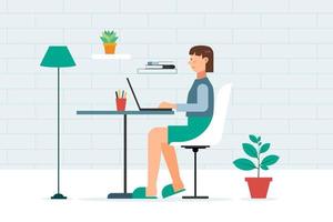 Woman working at her desk at home vector