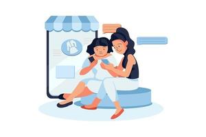 mujeres dando revisión de compras en línea vector