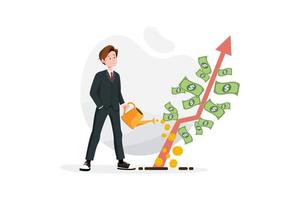 Businessman is watering a tree of money. Increase revenue, investment. vector