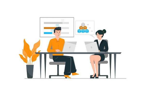 Man and woman working together in office