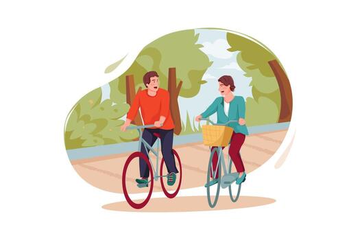 People riding a bike in the park vector