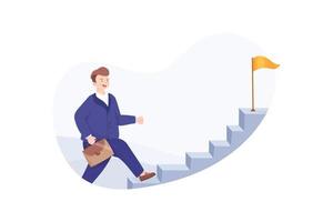 personaje de hombre de negocios subiendo la escalera a la cima vector