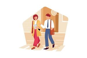 mujer joven y hombre caminando, van de negocios vector