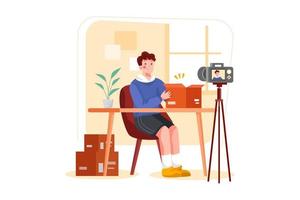 Vlogger doing a shopping overview vector