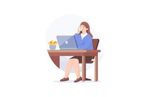 Girl telephone consultant in workplace vector
