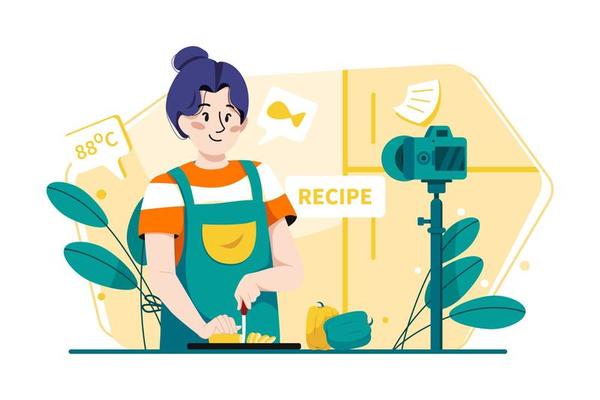 Food vlogger making cooking vlog