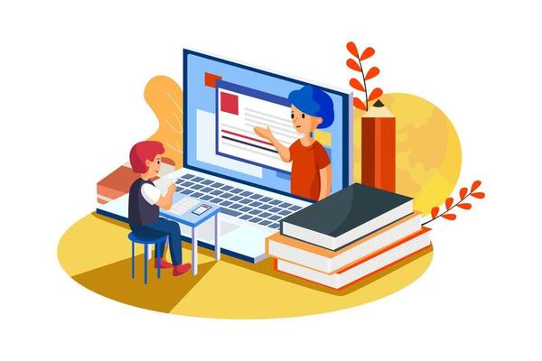 Men in education online with computer