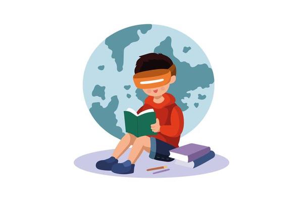 Boy studying using VR tech