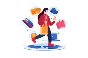 Girl doing shopping using VR Tech vector