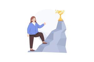 mujer de negocios subió a la cima de la montaña disfrutando de la victoria vector