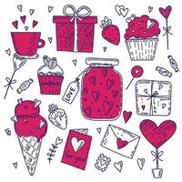 conjunto de elementos vectoriales dibujados a mano sobre el amor. fondo de feliz día de san valentín con rosa vector