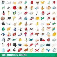 100 border icons set, isometric 3d style vector