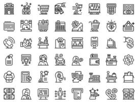 Shop assistant icons set, outline style vector