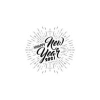 Happy 2021 New Year. Holiday Vector Illustration With Lettering Composition And Burst.