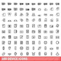 100 device icons set, outline style vector