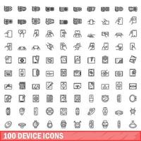 100 device icons set, outline style vector