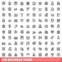 100 business icons set, outline style vector