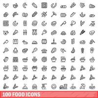 100 food icons set, outline style vector