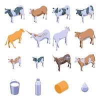 Cow icons set, isometric style vector