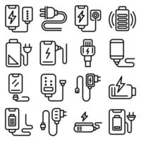 Charger icons set, outline style vector