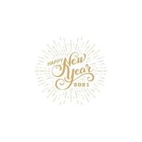 Happy 2021 New Year. Holiday Vector Illustration With Lettering Composition And Burst.