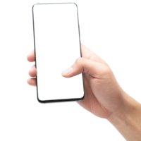 Hand holding smartphone with screen mockup png