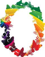 Rainbow wreath with butterfly , flowers. vector