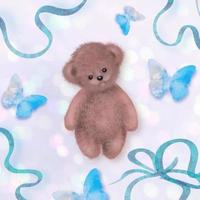 Teddy bear with butterfly and ribbons. vector