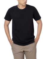 Young man in black T shirt mockup cutout, Png file