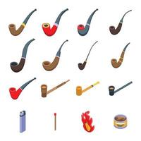 Smoking pipe icons set, isometric style vector