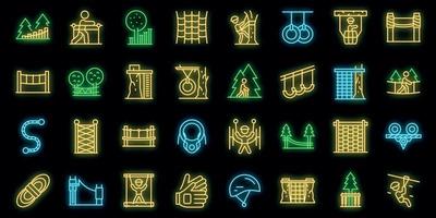 Rope park icons set outline vector. Walk adult vector neon