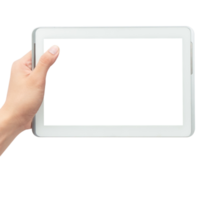 mano che tiene computer tablet con schermo mockup png