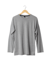 Gray long sleeve T shirt mockup hanging, Png file