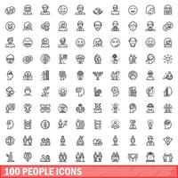 100 people icons set, outline style vector