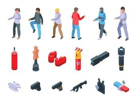 Self defense icons set isometric vector. Adrenaline attack vector