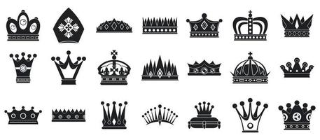 Crown icon set, simple style vector