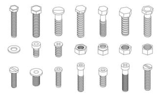 conjunto de iconos de tornillo-perno contorno vectorial vector