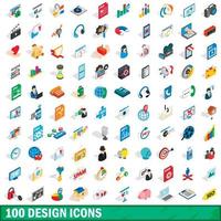 100 design icons set, isometric 3d style vector