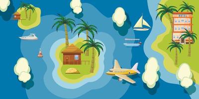 Sea rest banner horizontal top view, cartoon style vector