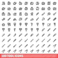 100 tool icons set, outline style vector