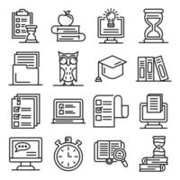 Preparation for exams icons set, outline style vector